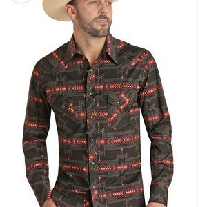 Rock&Roll Men’s Casual Button Down Shirt with Southwestern Pattern Size M